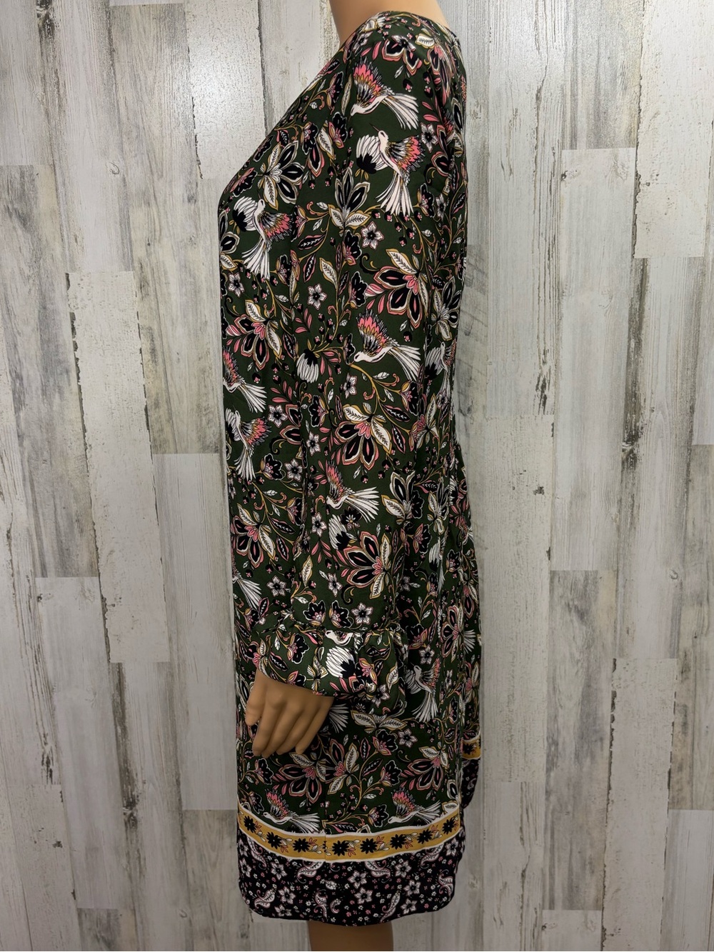 Laundry by Shelli Floral Olive Green Long Sleeve Shift Dress - Picture 5 of 10